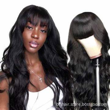 Wholesale Body Wave Wigs With Bangs Long Inch Fringe Wig Colored Cheap Brazilian Human Remy Hair Machine Made Wig For Women